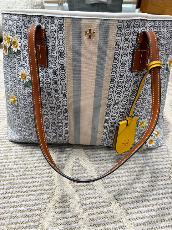 Tory Burch Handbags - Tory Burch Embroidered Daisy Canvas Tote in Blue, White, Brown & Yellow